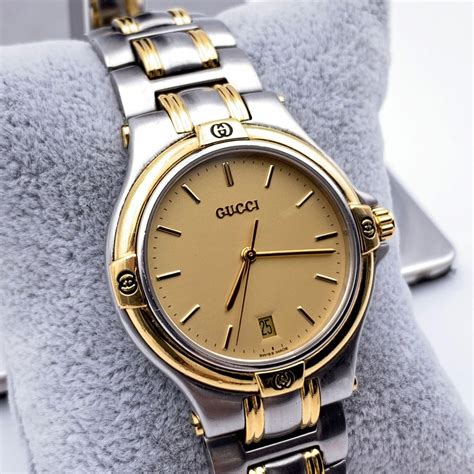 gucci 9040m stainless and gold tone with white face|9040m for sale .